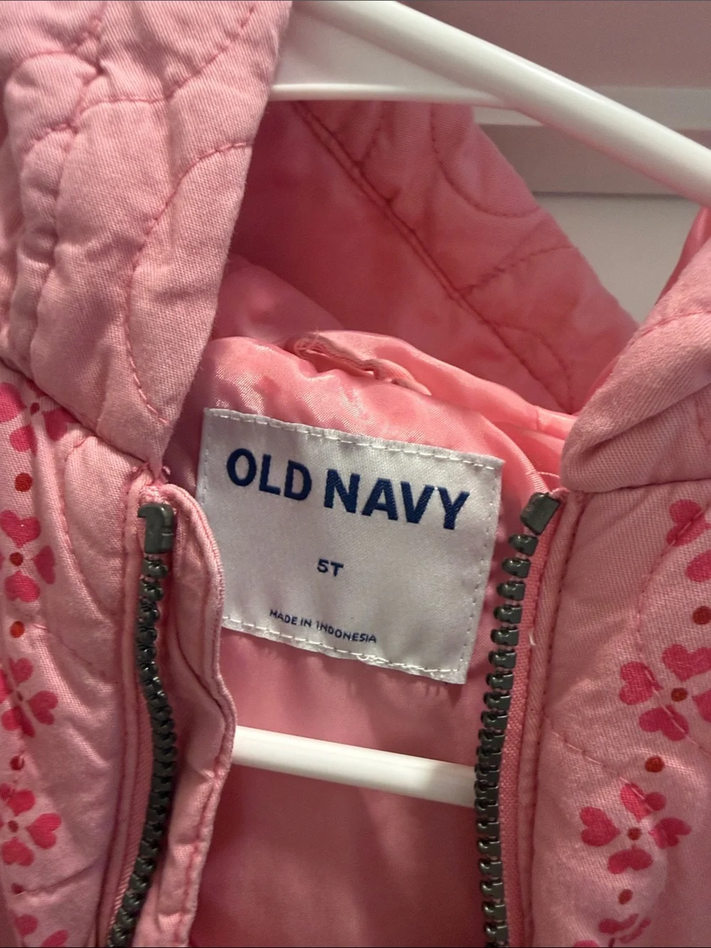 Old Navy Pink Quilted Floral Hooded Puffer Jacket